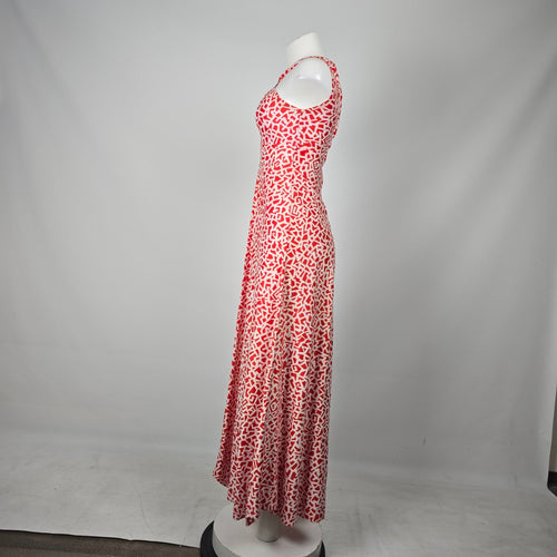 Vintage Red & White Geometric Halter Keyhole Maxi Dress - Size XS/S