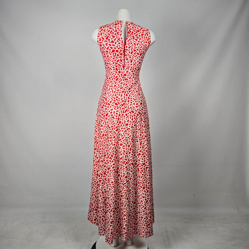 Vintage Red & White Geometric Halter Keyhole Maxi Dress - Size XS/S
