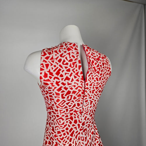 Vintage Red & White Geometric Halter Keyhole Maxi Dress - Size XS/S