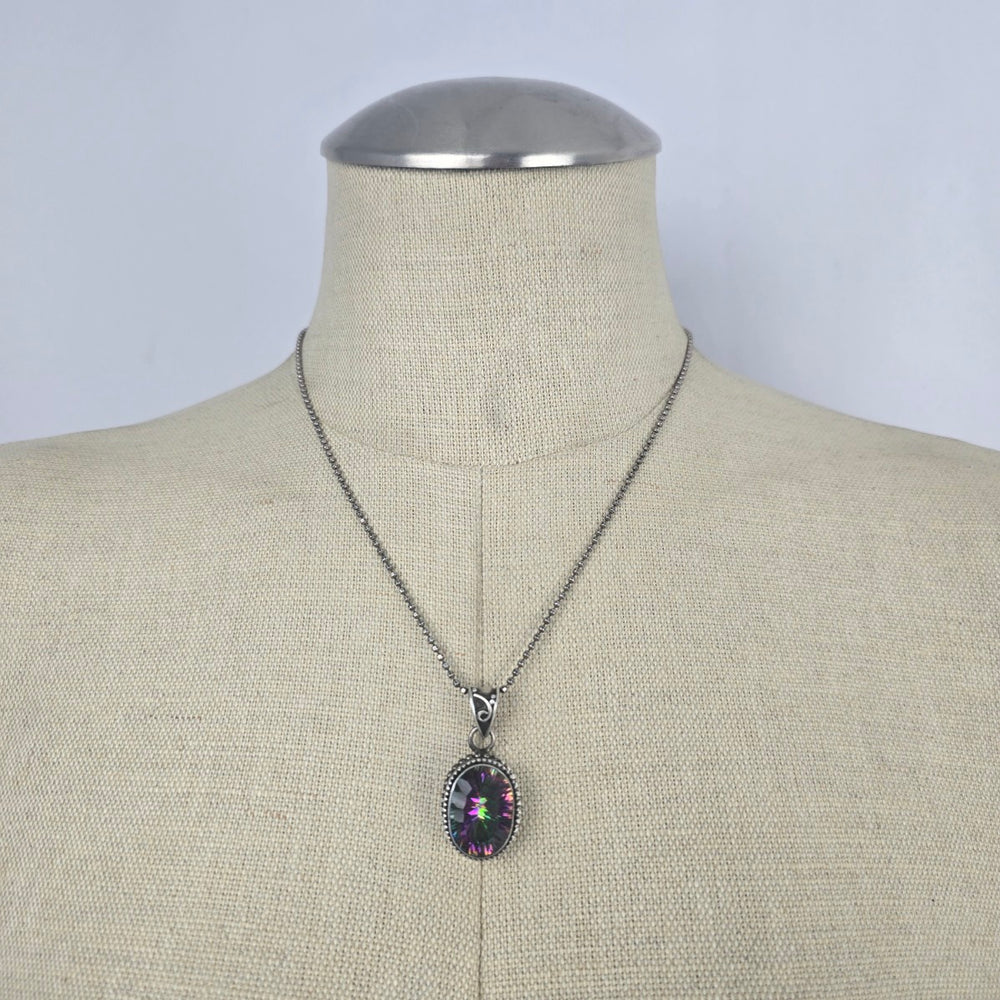 Vintage 925 Sterling Silver Mystic Topaz Pendant Necklace