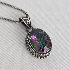 Vintage 925 Sterling Silver Mystic Topaz Pendant Necklace