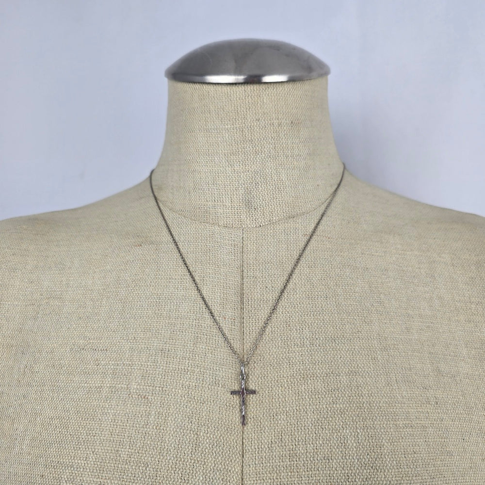 Vintage 925 Sterling Silver Minimalist Cross Pendant Necklace