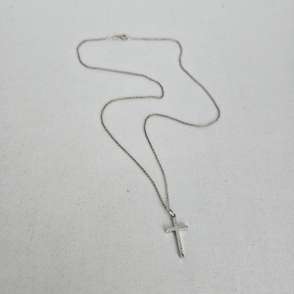 Vintage 925 Sterling Silver Minimalist Cross Pendant Necklace