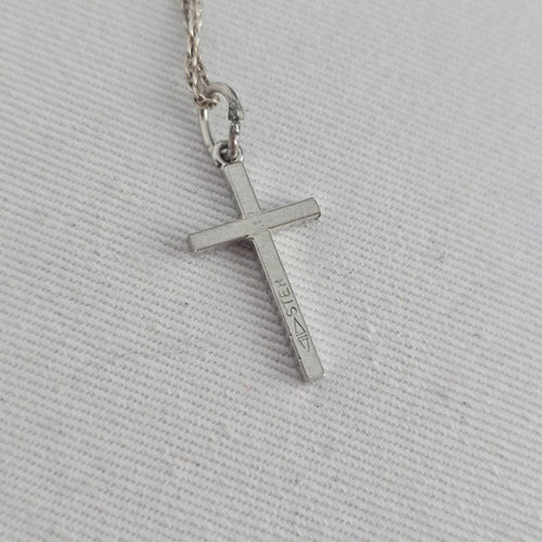 Vintage 925 Sterling Silver Minimalist Cross Pendant Necklace