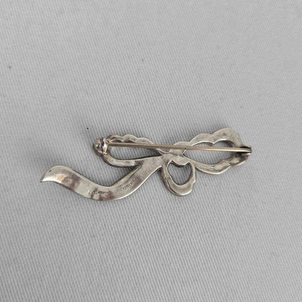 Vintage Danecraft Sterling Silver Marcasite Bow Ribbon Brooch Pin