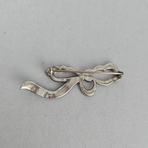 Vintage Danecraft Sterling Silver Marcasite Bow Ribbon Brooch Pin