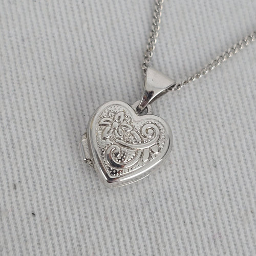 Michael Hill 925 Sterling Silver Floral Heart Locket Necklace