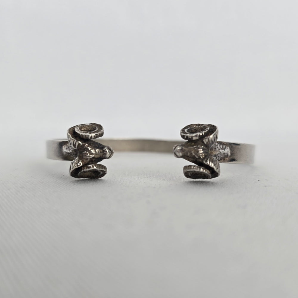Vintage Sterling Silver Double Ram's Head Bypass Cuff Bracelet - 925 Silver
