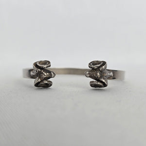 Vintage Sterling Silver Double Ram's Head Bypass Cuff Bracelet - 925 Silver