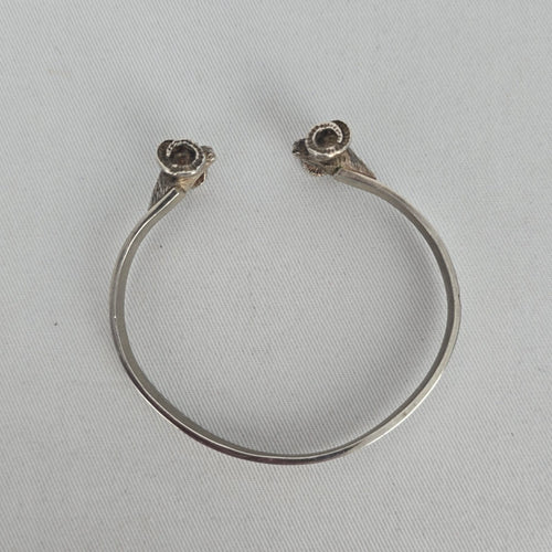 Vintage Sterling Silver Double Ram's Head Bypass Cuff Bracelet - 925 Silver