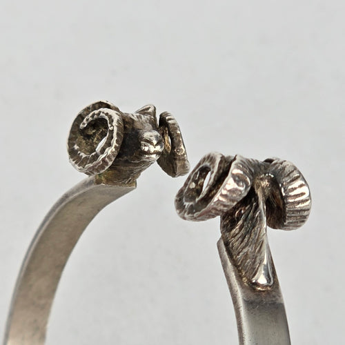 Vintage Sterling Silver Double Ram's Head Bypass Cuff Bracelet - 925 Silver