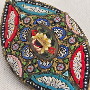 Vintage Italian Micro Mosaic Floral Brooch Gold-Tone Pin