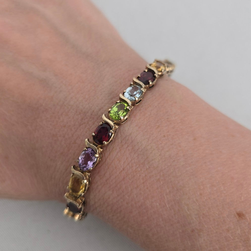 Genuine Multi-Gemstone Tennis Bracelet — Sterling Silver, Gold Vermeil