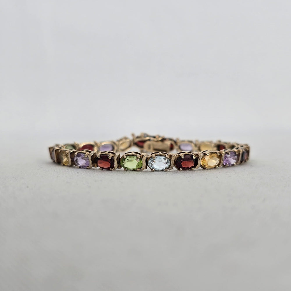 Genuine Multi-Gemstone Tennis Bracelet — Sterling Silver, Gold Vermeil