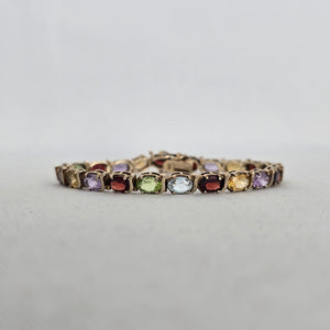 Genuine Multi-Gemstone Tennis Bracelet — Sterling Silver, Gold Vermeil