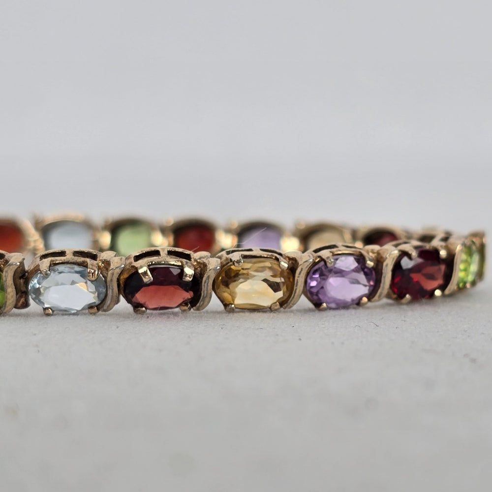 Genuine Multi-Gemstone Tennis Bracelet — Sterling Silver, Gold Vermeil