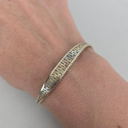 Sterling Silver Woven Herringbone Bangle Bracelet — Italy