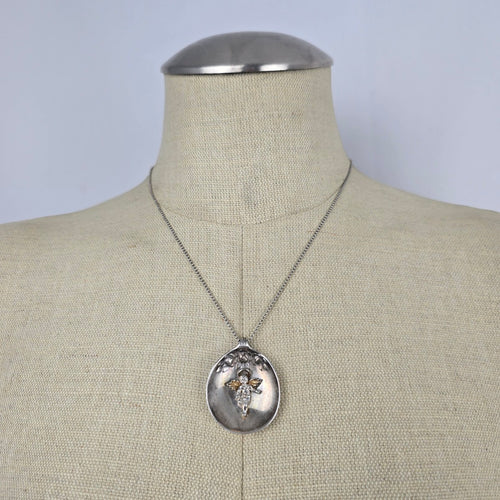 Repurposed Vintage Spoon Pendant 925 Sterling Chain Necklace Cherub Charm