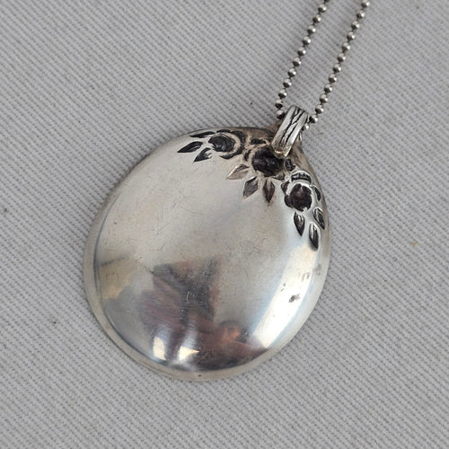 Repurposed Vintage Spoon Pendant 925 Sterling Chain Necklace Cherub Charm