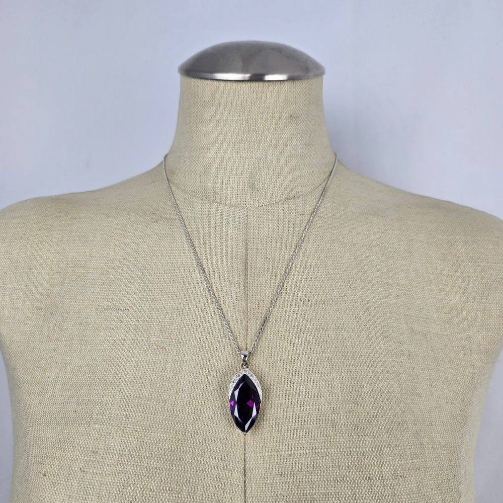 925 Sterling Silver Marquise Purple Stone Pendant Necklace