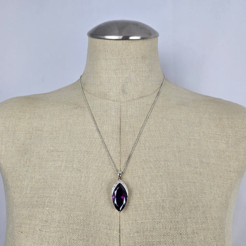 925 Sterling Silver Marquise Purple Stone Pendant Necklace