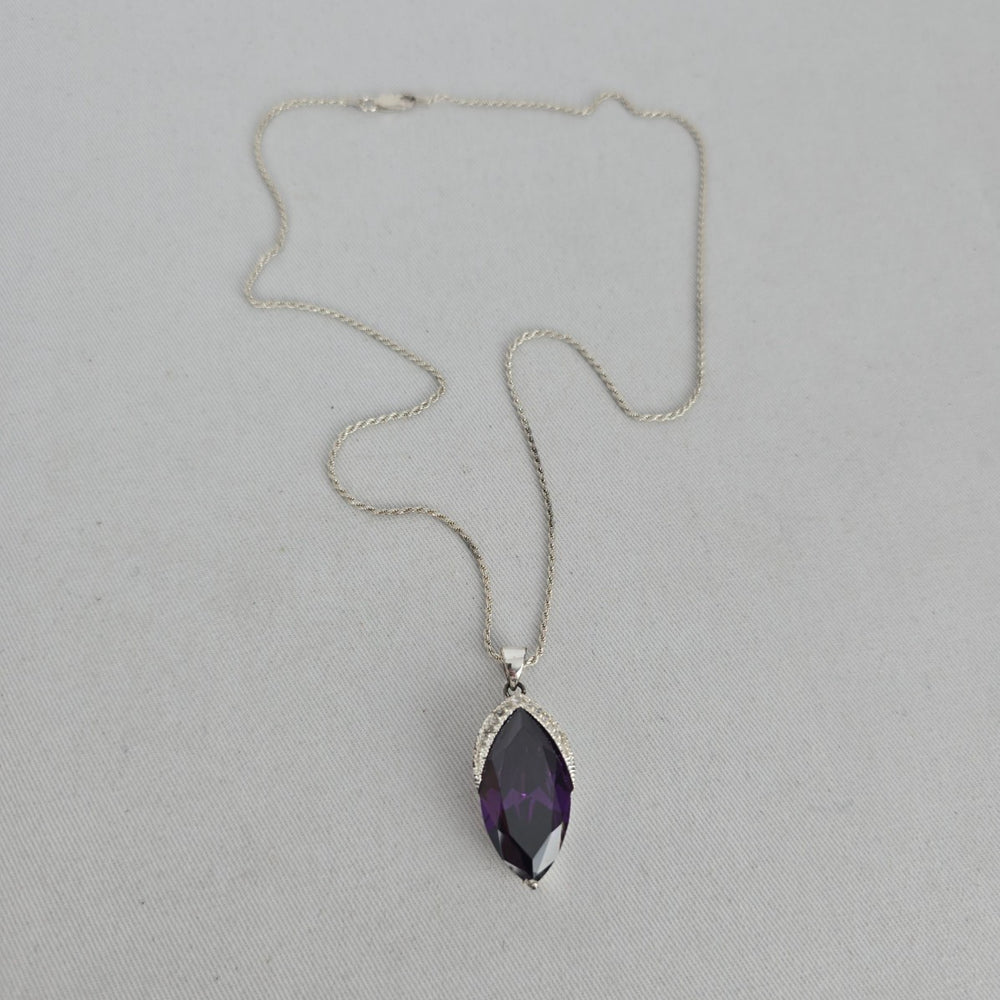925 Sterling Silver Marquise Purple Stone Pendant Necklace