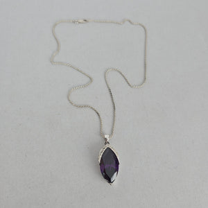 925 Sterling Silver Marquise Purple Stone Pendant Necklace