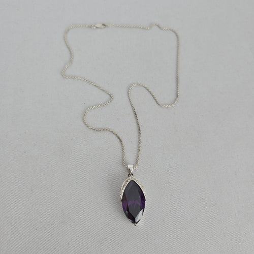 925 Sterling Silver Marquise Purple Stone Pendant Necklace