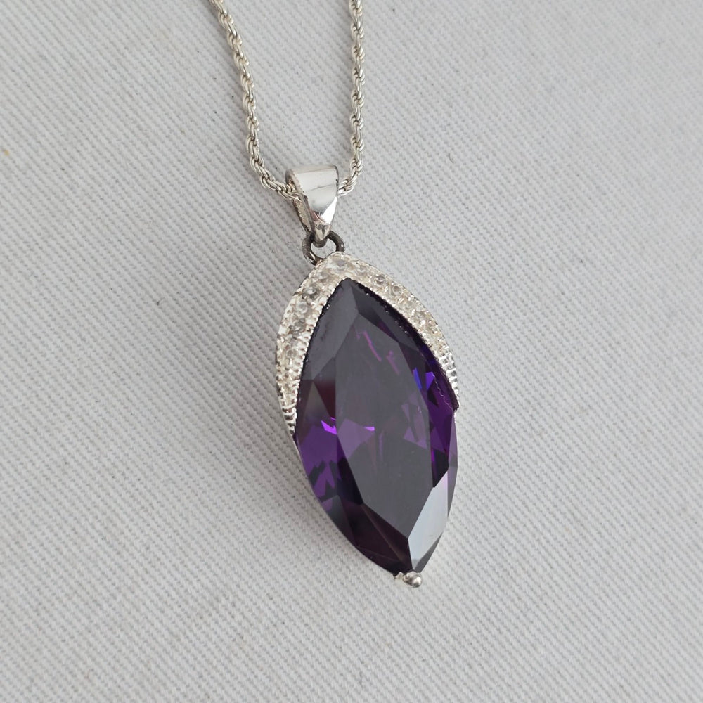 925 Sterling Silver Marquise Purple Stone Pendant Necklace