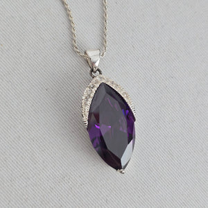 925 Sterling Silver Marquise Purple Stone Pendant Necklace
