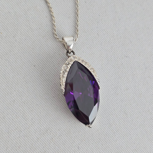 925 Sterling Silver Marquise Purple Stone Pendant Necklace