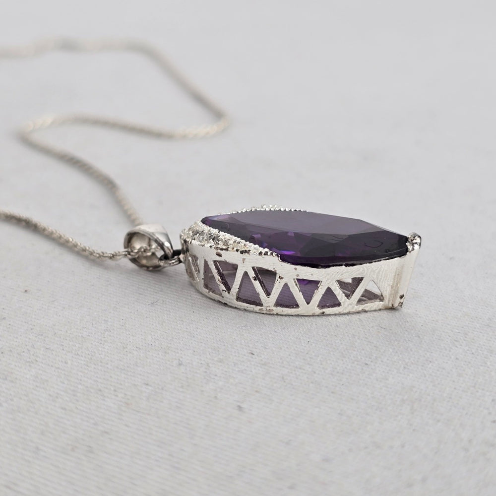 925 Sterling Silver Marquise Purple Stone Pendant Necklace