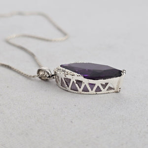 925 Sterling Silver Marquise Purple Stone Pendant Necklace