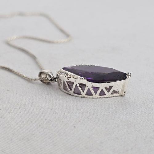 925 Sterling Silver Marquise Purple Stone Pendant Necklace