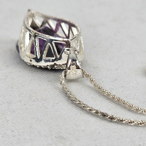 925 Sterling Silver Marquise Purple Stone Pendant Necklace