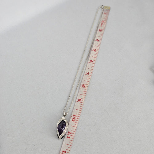 925 Sterling Silver Marquise Purple Stone Pendant Necklace