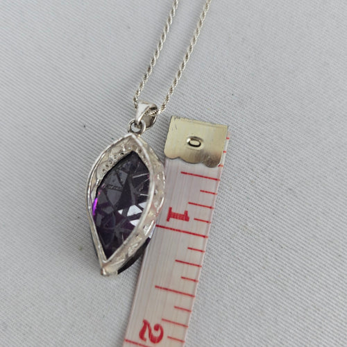925 Sterling Silver Marquise Purple Stone Pendant Necklace