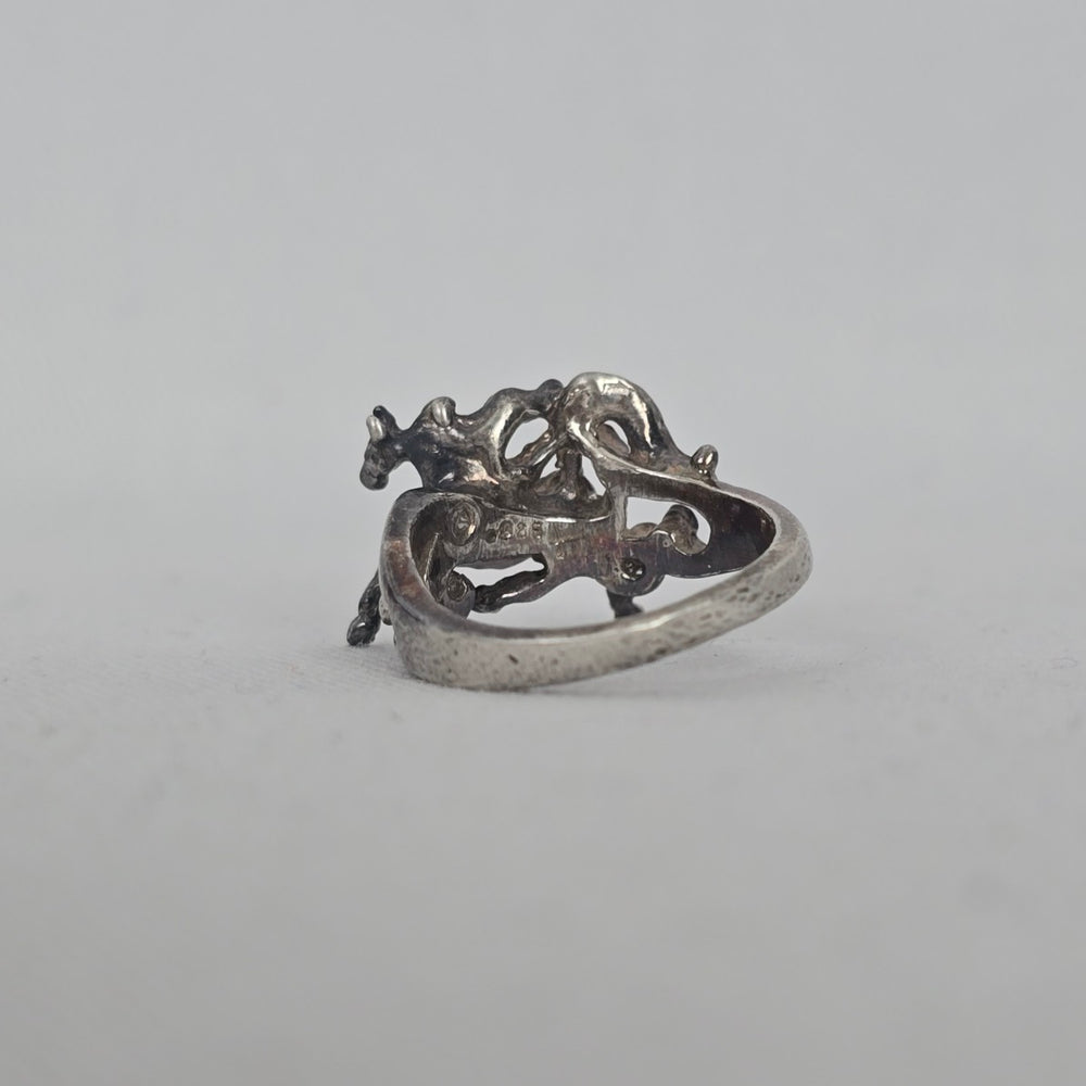 Vintage 925 Sterling Silver Running Horse Equestrian Ring Size 5