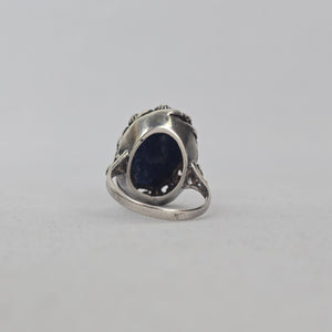 Sterling Silver Lapis Lazuli Ring — Ornate Floral Bezel Size 6.5