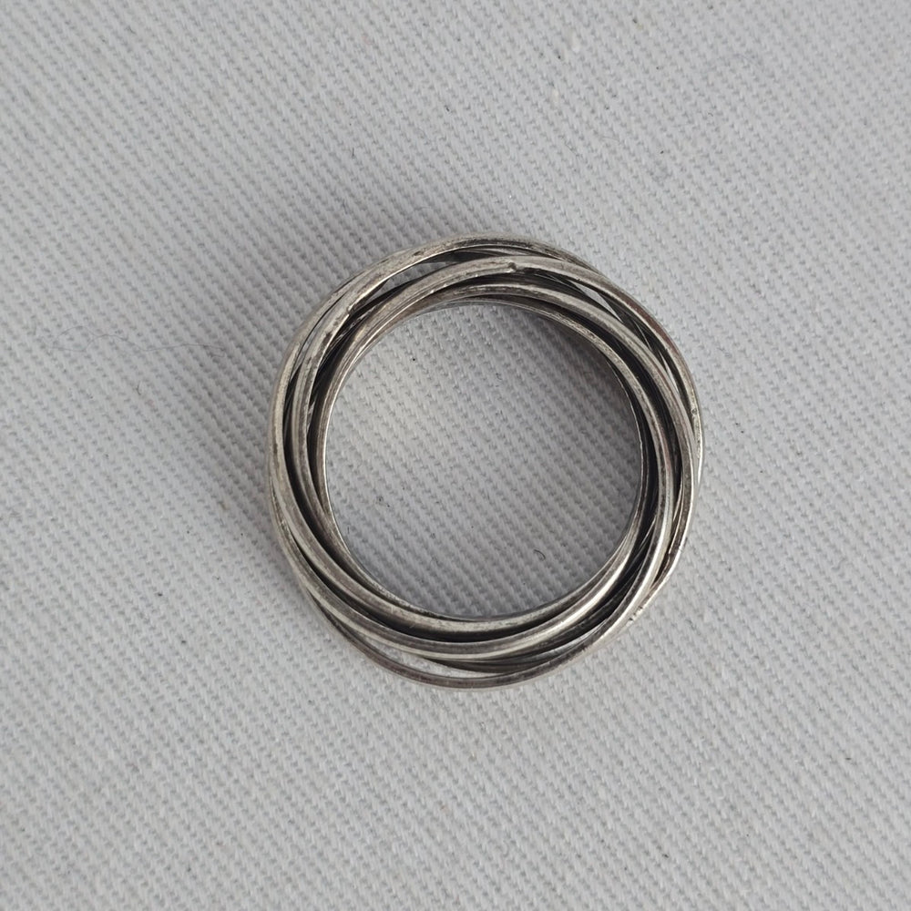 Vintage Silver-Tone Multi-Band Interlocking Rolling Ring Size 7.75