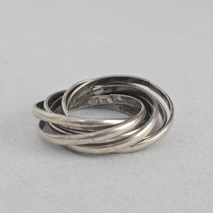 Vintage Silver-Tone Multi-Band Interlocking Rolling Ring Size 7.75