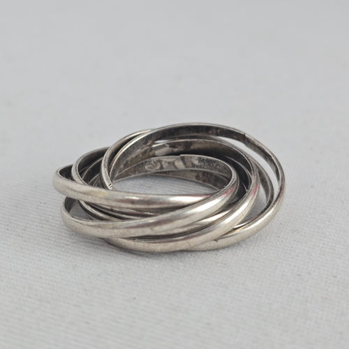 Vintage Silver-Tone Multi-Band Interlocking Rolling Ring Size 7.75