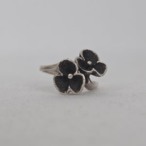 Vintage Sterling Silver-Tone Double Flower Floral Ring Size 6.5