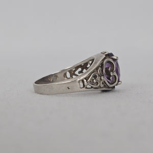 Vintage Sterling Silver Amethyst Filigree Ring Size 8