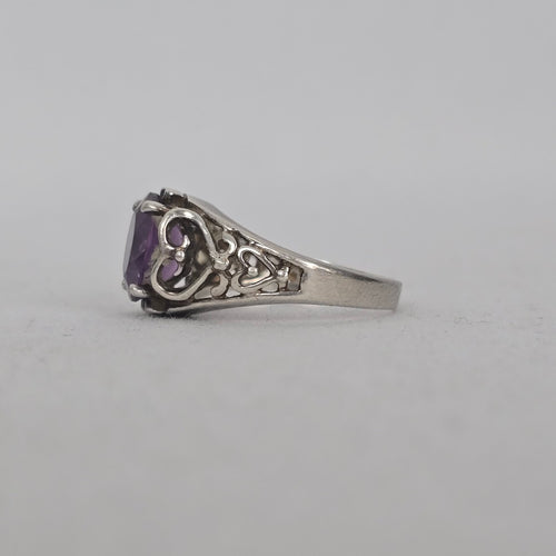 Vintage Sterling Silver Amethyst Filigree Ring Size 8