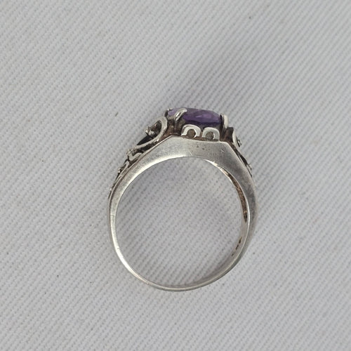 Vintage Sterling Silver Amethyst Filigree Ring Size 8
