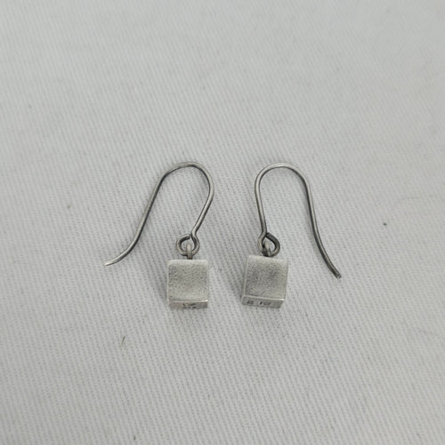 Vintage Modernist Sterling Silver Cube Drop Earrings Dutch ZI Hallmarked