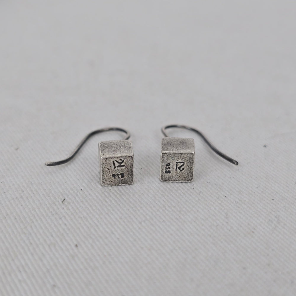 Vintage Modernist Sterling Silver Cube Drop Earrings Dutch ZI Hallmarked