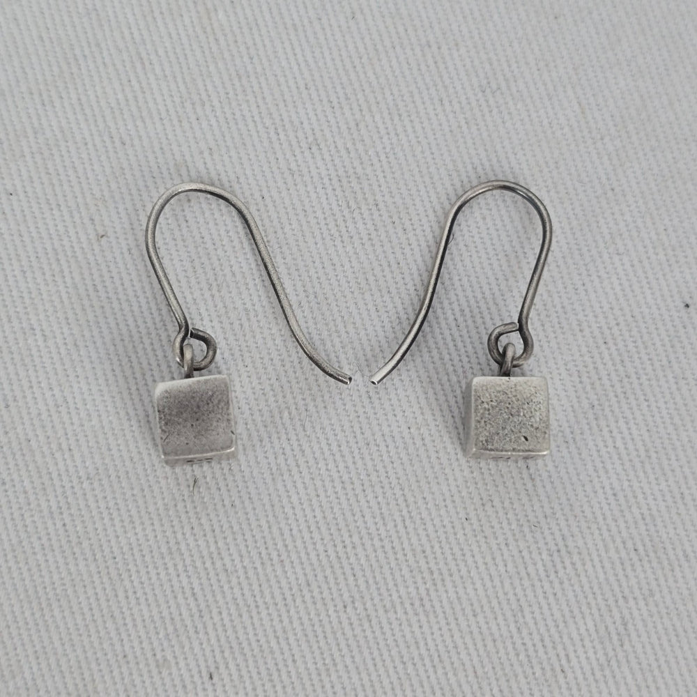 Vintage Modernist Sterling Silver Cube Drop Earrings Dutch ZI Hallmarked