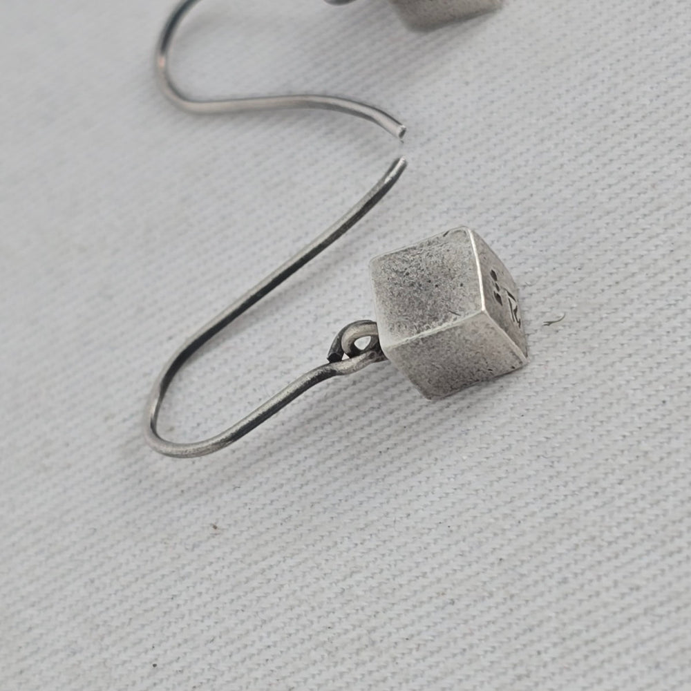 Vintage Modernist Sterling Silver Cube Drop Earrings Dutch ZI Hallmarked
